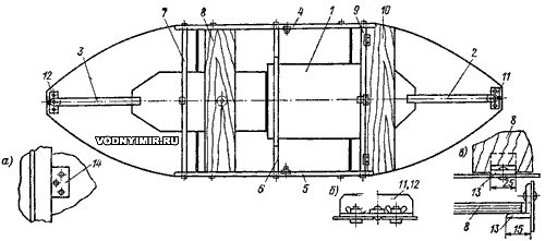 Diagram of the assembled boat with a set