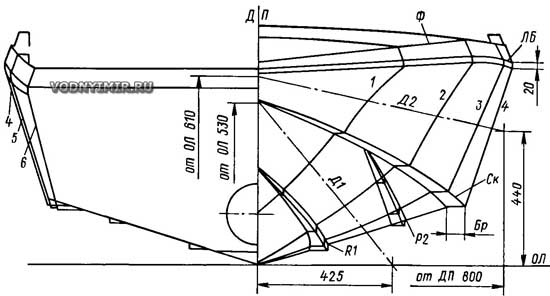 Теоретический чертеж водометного катера «Мурена».