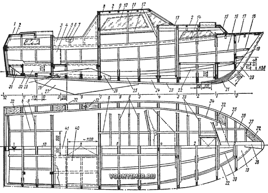 Constructive longitudinal section of the motor boat «Sea Lion»