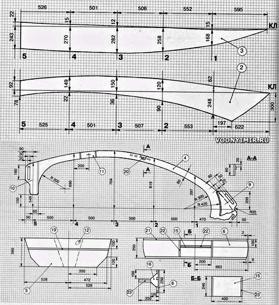 Конструкционные чертежи. Раскрой деталей лодки «Бриз-26»