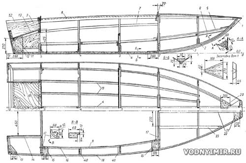 Конструктивный чертеж корпуса моторной лодки «Косатка»