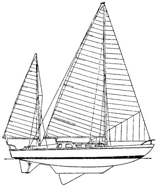 Общий вид и план парусности армоцементной яхты