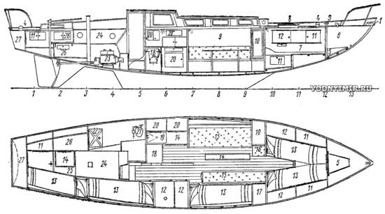 Схема общего расположения армоцементной яхты