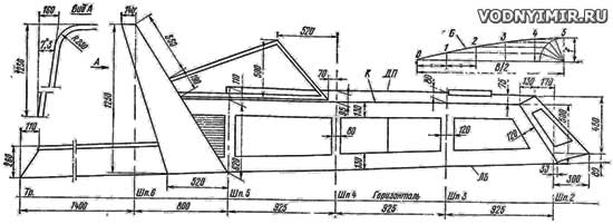 Схема для построения очертаний рубки катера «Морж»
