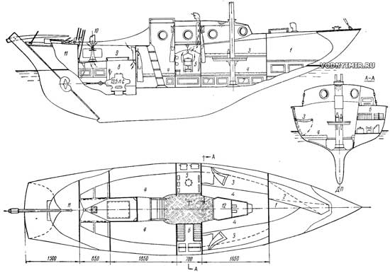 Drawings of the general location of the yacht made of glass cement