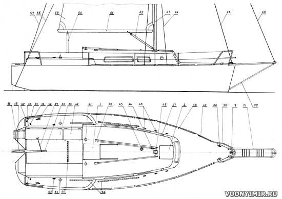 Проект яхты ЧС-820 — боковой вид и план палубы