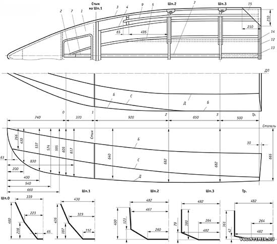 Конструкция корпуса лодки — план