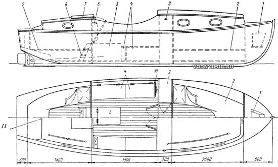Схема общего расположения двухкаютного катера «Баклан»