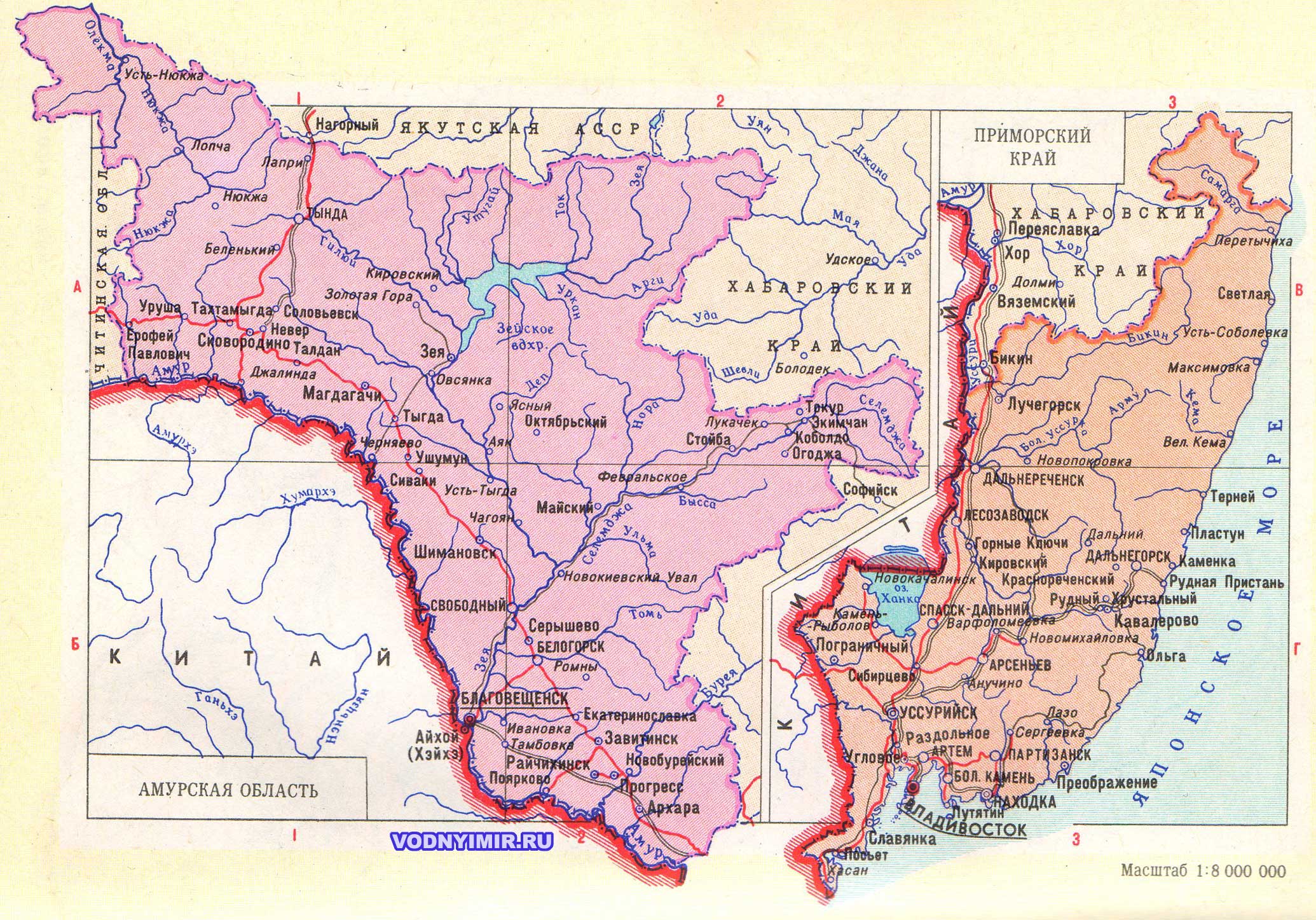 Карта Амурской области, Приморского края — скачать карту