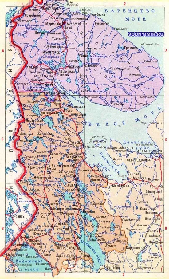 Карта Мурманской области, Карелии