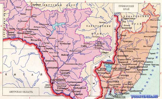 Карта Амурской области, Приморского края — скачать карту