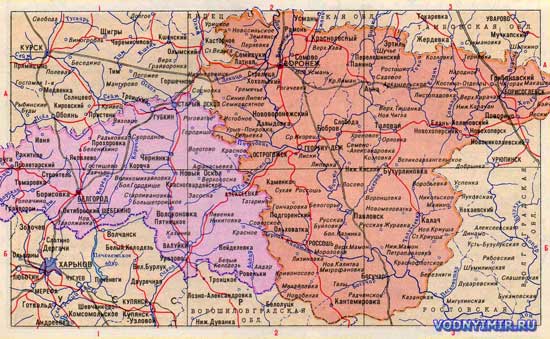 Карта Белгородской, Воронежской области — скачать карту