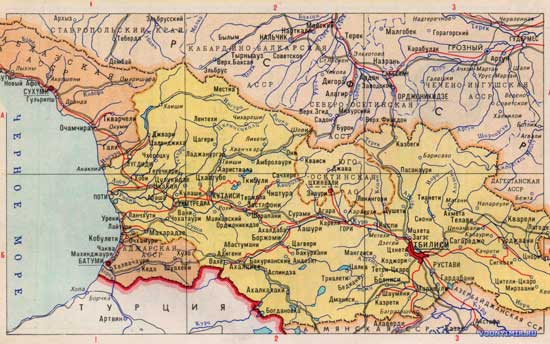 Карта Грузии, Абхазии, Аджарии, Южной Осетии — скачать карту