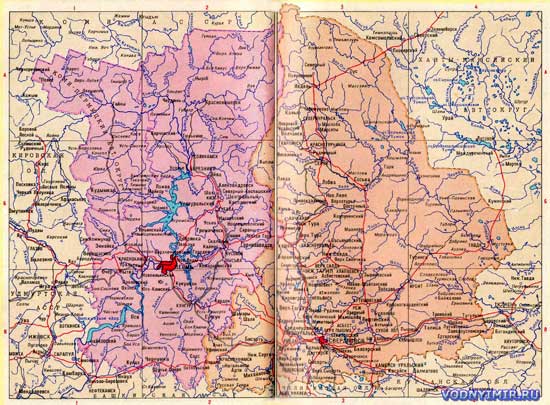 Карта Пермской области, Коми-Пермяцкого автономного округа, Свердловской области — скачать карту