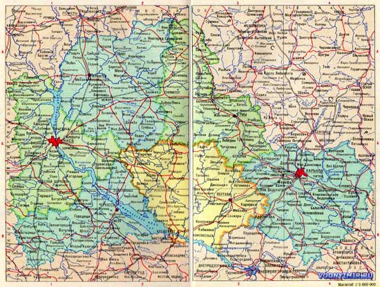 Карта Черниговской, Сумской, Киевской, Черкасской, Полтавской, Харьковской области — скачать карту