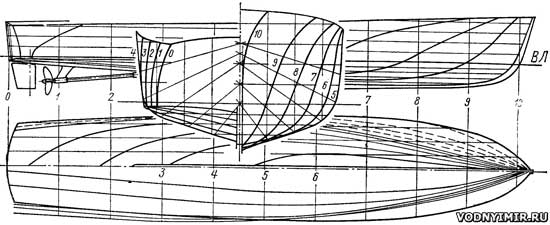 Теоретический чертеж мореходного стального катера