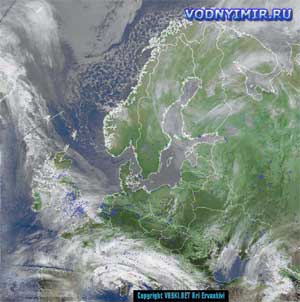 Современный спутниковый снимок облачности