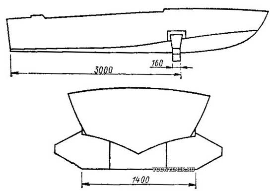 Схема установки подводного крыла на мотолодке «Прогресс»